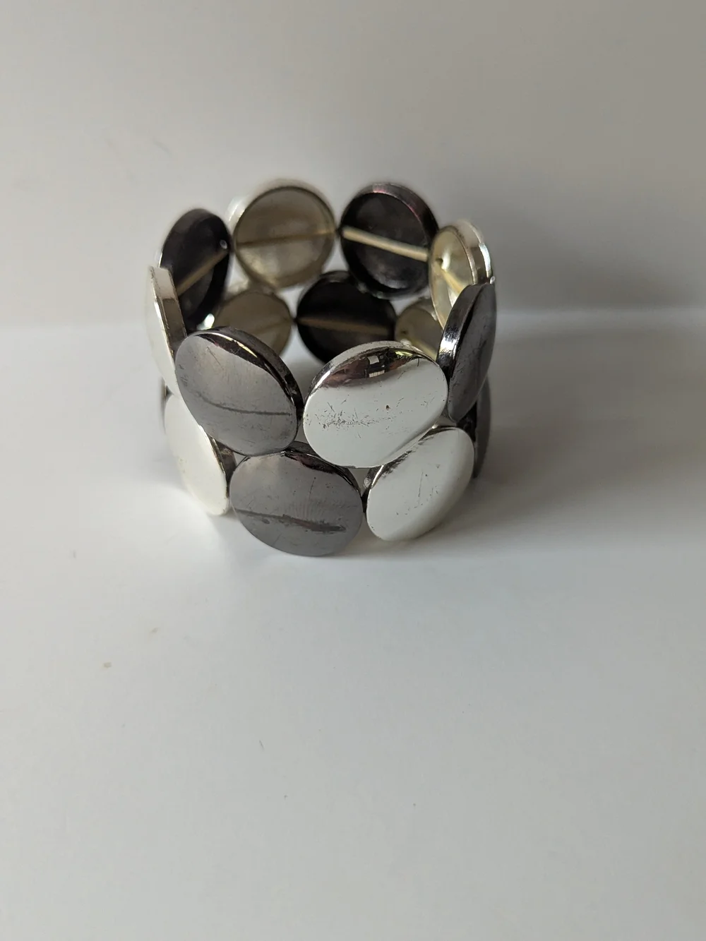 Round Metallic Stretch Bracelet in Silver and Gunmetal